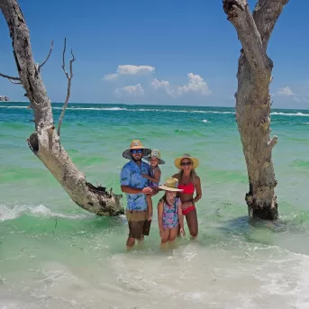 family in water